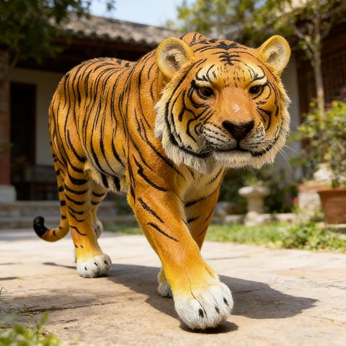 15.75" H x 33.46" L x 7.87" W Large Tiger Statue for Garden, Outdoor Sculpture, Animal Decor for Yard Porch Entryway Patio Living Room, Resin (Large, Tiger)