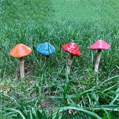 Mushroom Outdoor Decor 4pcs Colorful Ceramic Garden, Lawn, Plants Stake 6.89'' in Height