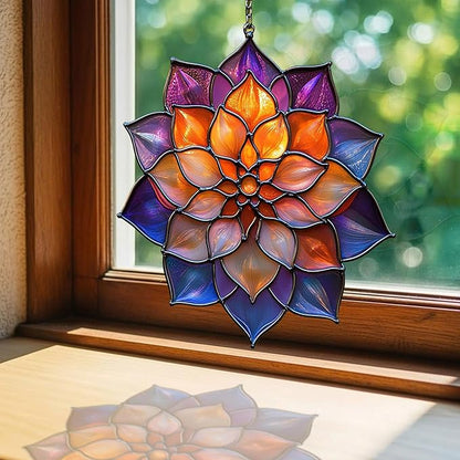 Mosaic Effect Dahlia Starburst Acrylic Suncatcher Stained Glass Effect Window Car Hanging Christmas Ornament Indoor Outdoor Decor Garden Sun Catcher Panel for Floral Lover for Women Mom Grandma