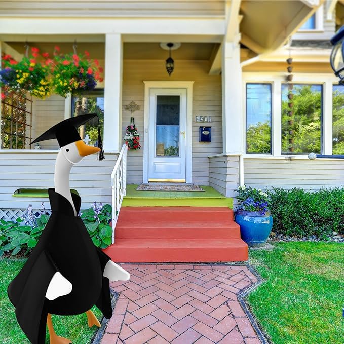 Graduation Goose Outfit for 23'' High Cement Goose Statue, Lawn Porch Clothes Cute Grad Yard Statue Outfit for Patio Outdoor Garden Decoration(Black)