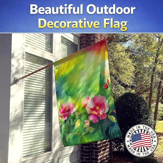 Caroline's Treasures Iowa Wild Prairie Roses in Watercolor House Flag Large Porch Sleeve Pole Decorative Outside Yard Banner Artwork Wall Hanging, Polyester, House Size, Multicolor