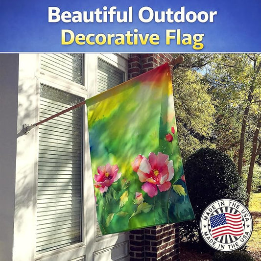 Caroline's Treasures Iowa Wild Prairie Roses in Watercolor House Flag Large Porch Sleeve Pole Decorative Outside Yard Banner Artwork Wall Hanging, Polyester, House Size, Multicolor