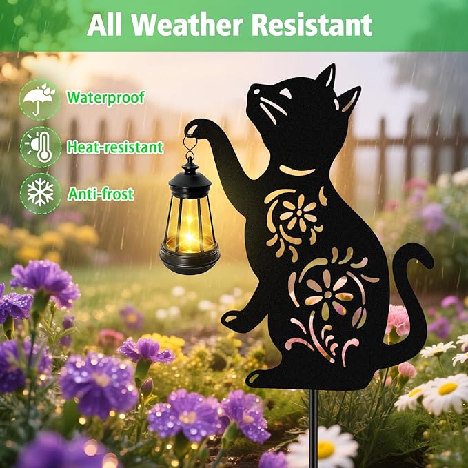 Solar Cat Hanging Lantern Outdoor, 2 Pack Black Cat Solar Lights, Cat Lover Gifts for Women Mom Grandma Birthday,Mother's Day,Waterproof Garden Ornaments Decor Outside Backyard,Patio,Pathway