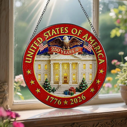 250 Years of America Stained Glass Suncatcher, Stained Glass Window Hanging & Decor, 1776-2026 US 250th Anniversary Ornament, Patriotic Ornament, American Independence Day Gift, July 4 Decor