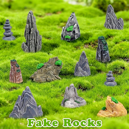 Warmtree 18 Pcs Diorama Rocks Fake Rock Miniature Stone Statue for Diorama Supplies, Micro Train Landscape, Railway Sand Table, Zen Garden Accessories