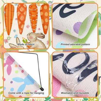 Tegeme 3 Pcs Happy Easter Door Sign Flag Welcome Easter Door Banner Bunny Wall Hanging Ornaments Flag for Party Holiday Outdoor Indoor Home Decoration