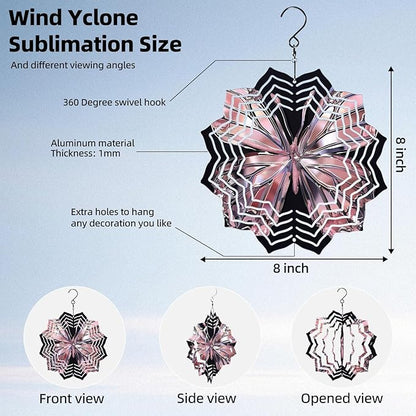 8 Inch Sublimation Wind Spinner, 3D Aluminum Metal Wind Spinner with Hook, Indoor Yard Garden Hanging Decoration, Weather Resistant Rotating Spiral Ornament, Shiny Pink Butterfly