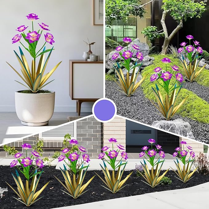 Homight Metal Agave Plant Outdoor Decoration Outdoor Garden Decoration Daffodils Flowers Mexican Yard Art Daffodils Flowers Decorative Garden Gift (2 Big Purple Daffodil)