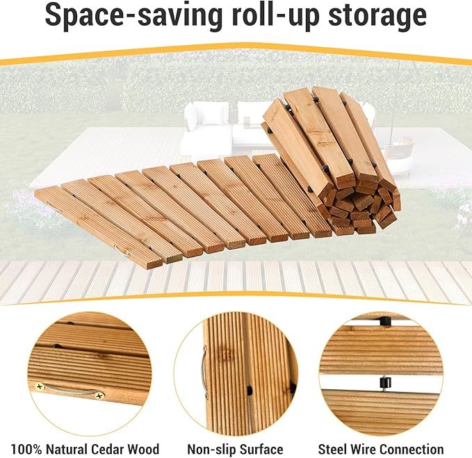 6FT Curved Wooden Garden Pathway Walkway Outdoor Roll Out Decorative Garden Non-Slip Patio Path Decorative Boardwalk Outdoor Road Floor for Backyard Beach Wedding Party