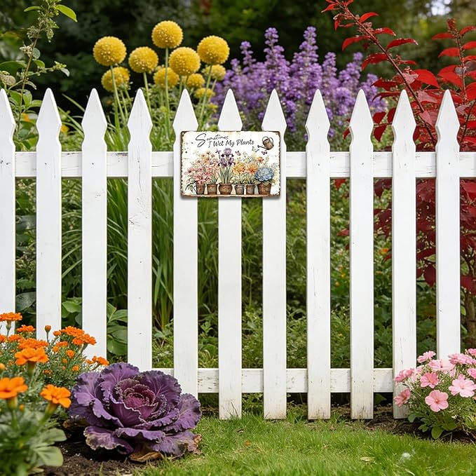 Garden Signs for Outside, Funny Metal Signs for Home Garden Patio Yard - Sometimes I Wet My Plants, Vintage Gardening Gifts for Women, Wall Decor 12" x 8"