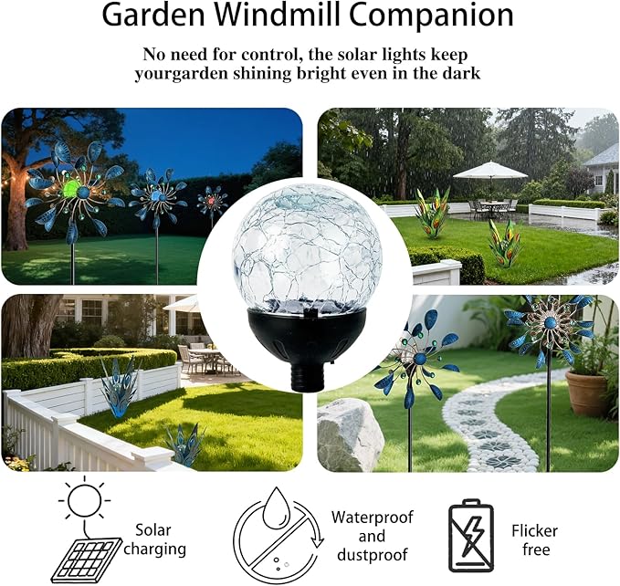 Jesokiibo 2PCS Solar Globe Lights Cracked Glass Ball,Garden Decor Outdoor Waterproof,Globe Lighting for Tequila Sculpture Metal Agave Plant Home Decor Balcony Backyard