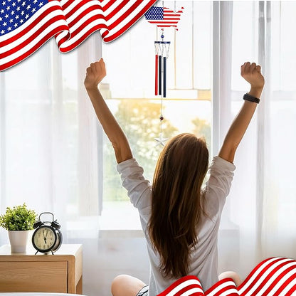 CoTa Global USA Map Flag Wind Chime - Handmade Metal Hanging Decor, Patriotic United States Ornament with Red Blue Tubes, Indoor Outdoor Porch Patio Yard Decoration - 33 Inches