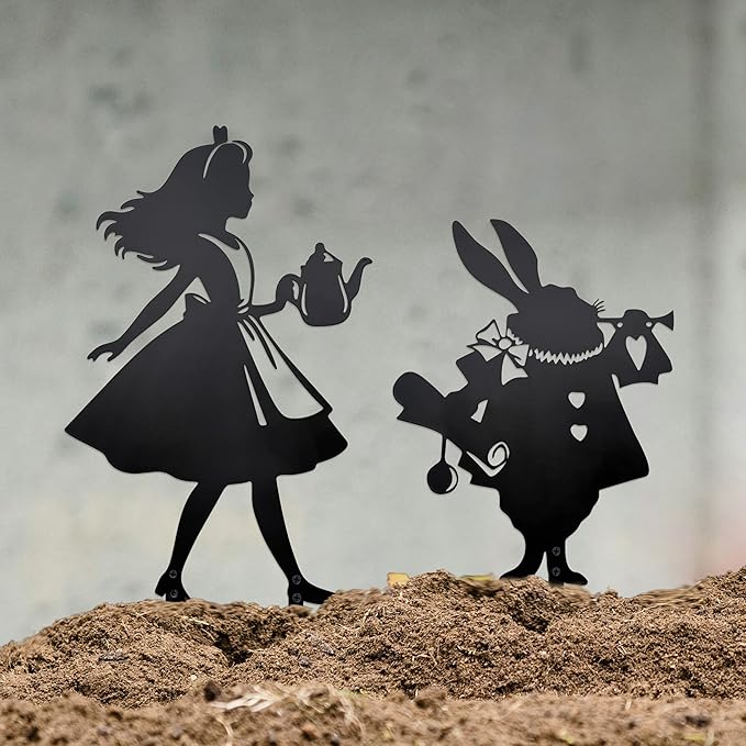 Alice Garden Decor Wonderland Metal Garden Stake, Alice Outdoor Yard Decor for Lawn and Garden, Fantasy Alice Garden Statue Accent, Whimsical Outdoor Decor Gift Unique Gifts for Women & Alice Lovers