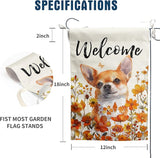 Chihuahua Fall Garden Flag Autumn Dog Yard Sign Orange Floral Thanksgiving Outdoor Banners for Outside 12x18 Double Sided Small Wild Flower Lawn Decorations