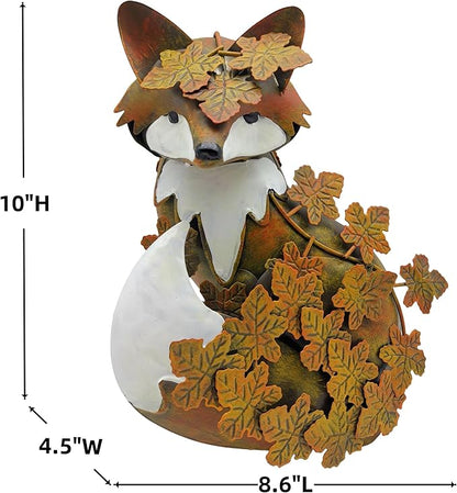 Teaeeno Metal Fox Garden Statue - Standing Fox Yard Art Decor, Maple Leaf Outdoor Lawn Art, Perfect for Patio