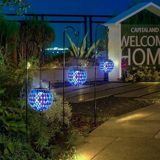 VCUTEKA Hanging Solar Lanterns Mosaic Solar Lights with Hook Up, Outdoor Garden Lights Decor for Yard Tree Fence Patio