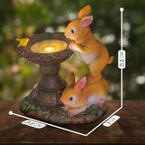 Banax Solar Rabbit Bird Bath for Garden, Ornaments Outdoor Statue Garden Gifts Waterproof Resin Sculpture with Solar Lights Outdoor Ornament for Christmas Decorations & Home Decor