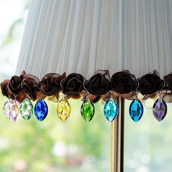 H&D HYALINE & DORA 38mm Multi-Color Feng Shui Faceted Decorating Crystal Horse Eye Prism,Pack of 12