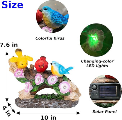 Malister Bird Figurines with Color Changing Solar Light Garden Decor, Outdoor Decor Garden Statues, Gnome Decor Porch Outdoor Statues Patio Decorations Lawn Yard Art, Statue Gifts