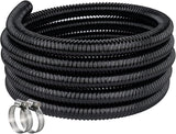 Pond Hose ID 2” × 25ft Black Corrugated Flexible Reinforced PVC Hose Vinyl Tubing for Pond Pump Fountain Garden Waterfall, Non-toxic & Kinkproof, with 2 clamps
