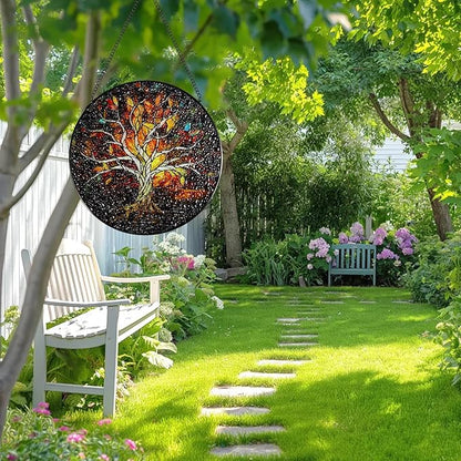 Stained Glass Window Hanging - 8 Inch Tree of Life Sun Catcher, Handmade for Indoor/Garden Decor, Wall Art Gift for Women Mother's Day Christmas
