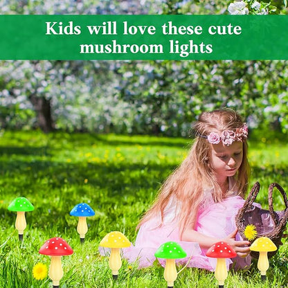 ReyeeInc Solar Garden Decor Lights, Solar Powered Mushroom Outdoor Waterproof Long Lasting Mushrooms Stake Lightings with 8 Lights and 8 Modes for Yard Lawn Flowerbed Pathway Decoration (8 in 1)