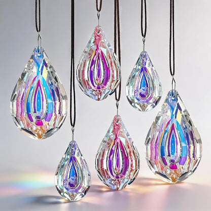 kanpura 6 Pcs Crystal Sun Catcher Prisms AB Colored Hanging Suncatchers with Glass Prism Rainbow Maker for Room, Garden Fantasy Aesthetic Home Decor