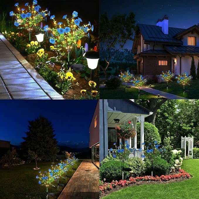 Glooglitter 2 Pack Solar Stake Lights Outdoor Decor Waterproof Mums Artificial Flowers Solar Lights for Outdoor Garden Yard Pathway Decor (Blue,Violet)
