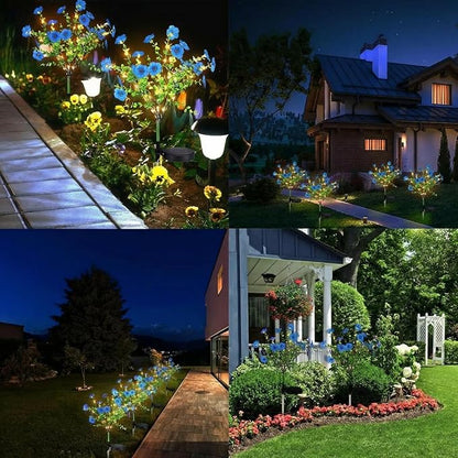 Glooglitter 2 Pack Solar Stake Lights Outdoor Decor Waterproof Mums Artificial Flowers Solar Lights for Outdoor Garden Yard Pathway Decor (Blue,Violet)