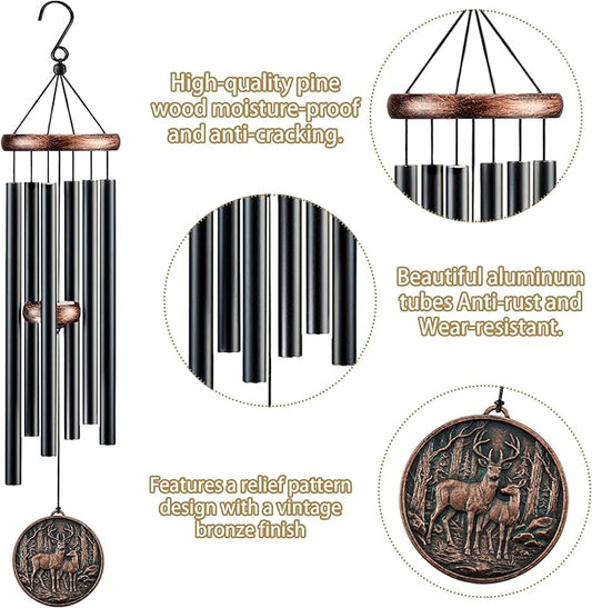 Deer Wind Chimes for Outside, Memorial Gift for Men Women, 32in Resin 3D Deer Relief Windchimes for Patio Yard Garden Decor, Mother's/Father's Day Present