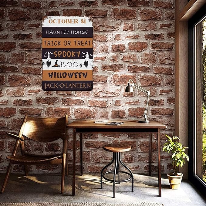 October 31 Happy Halloween Trick Or Treat Be Ware Spooky Ghost Aluminum Tin Metal Sign for Indoor Outdoor Business Retail Store Patio Yard Home Decor Wall Art Print Poster 12"x18"