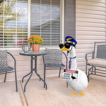 CAMDUCK 4 Pcs Porch Goose Accessories Porch Goose Sign Air Force Hat Eyeglasses Necktie Wooden Danger Guard Goose on Duty Warning Sign Goose Outfits Decor for Yard Porch Lawn