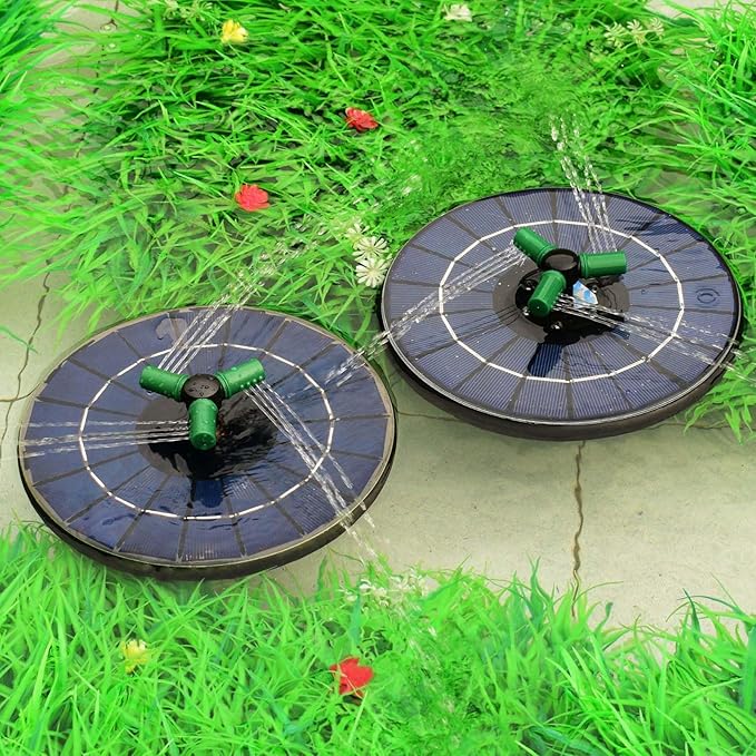 Generic Solar Fountain with RGB Lights, 23cm Glass Panel 1500mAh Rechargeable Battery 7 Nozzles 60cm Spray Height with 3 Suction Cups Color Changing LED for Bird Bath Pond Garden (6W Diameter 23CM)
