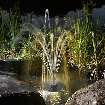 Jutai Electric Floating Pond Fountain Warm White LED Lights DC 12V, Built-in Filter System, Waterfall Fountain Pump,32.8ft Power Cord, Day and Night Lighting, Energy Saving for Above Ground Pools