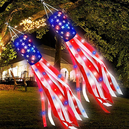250th Anniversary USA, 2 Pack 40 Inch American Flag Windsock with Lights Red White Blue Star Stripes Patriotic Windsock Hanging 4th of July Decorations Memorial Day Independence Day Fourth of July