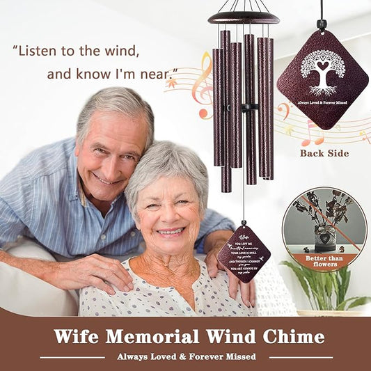 Sympathy Gifts for Loss of Wife, 32"" Memorial Wind Chimes for Loss of Wife, Loss of Wife Sympathy Gift, Condolence Bereavement Gifts in Memory of Wife, Bronze