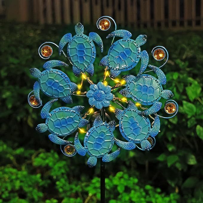 Sunflower Wind Spinners Garden Stake with LED Lights (Blue)