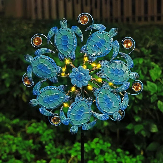 Sunflower Wind Spinners Garden Stake with LED Lights (Blue)