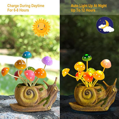 Solar Garden Statues Outdoor, Snail Garden Decor Solar Lights with Mushrooms, Birthday Gifts for Women Mom Grandma, Fairy Accessories for Patio Yard Lawn Backyard Balcony Housewarming Ornament