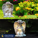 VEEKI Solar Angel Garden Statue Outdoor, Resin Angel Statues Solar Figurine Lights Outdoor Waterproof, Angel Sculpture for Outside Garden Yard Patio Grave Cemetery Decor, Sympathy Memorial Gift