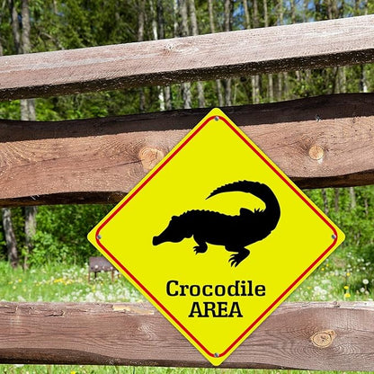 Caution Crocodile Crossing XING Tin Sign Crocodile Area Warning Street Sign Ocean Animal Novelty Caution Road Sign for Yard Garage Garden Outdoor Porch 10x10in