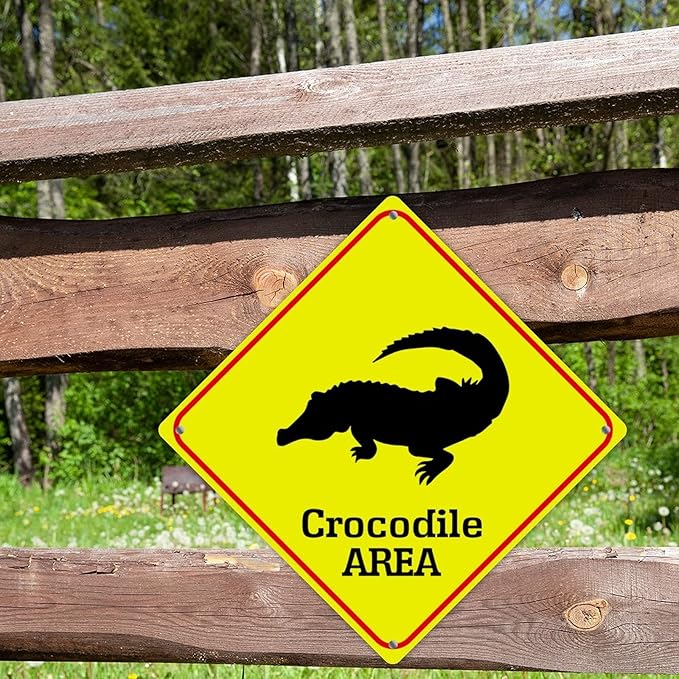 Crocodile Area Xing Caution Crossing Sign Ocean Animal Metal Tin Sign Warning Sign Novelty Road Fence Yard Wall Decor For Indoor Outdoor Highway12x12in