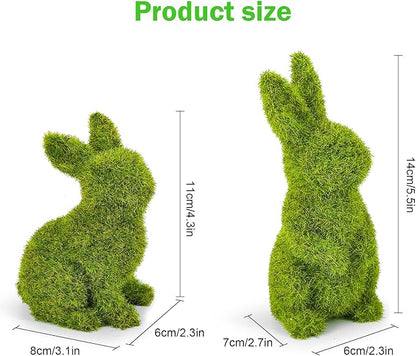 Easter Rabbit Decoration Horticulture Green Flocking Moss Sculpture Decoration Desktop Living Room Garden Easter Gift (Small 2PCS Standing+Sitting)