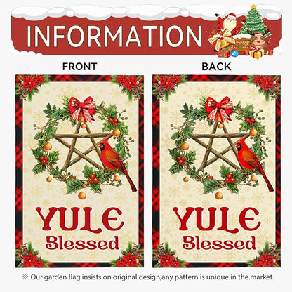 Yule Blessed Garden Flag 12 X 18 Inch Double Sided Pagan Winter Solstice Outdoor Decorations Welcome Flag Yule Christmas Yard Flag Sign for Outside Garden Yard Decor