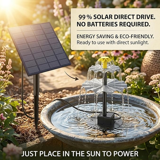 Solar Bird Bath Fountains with Multi Tiered Flower Waterfall Solar Powered Water Pump Ideal for Garden Pond Outdoor Decor