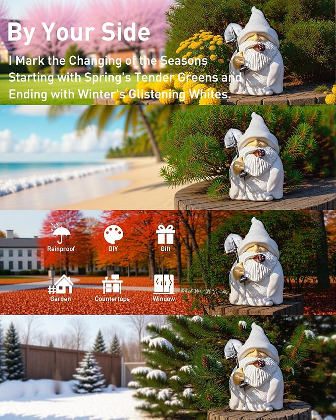 Leverse Whimsical Garden Gnome Statue with Shovel - 5.9 Inch Resin Outdoor Decor, Waterproof White Figure for Yard & Patio (Shovel)
