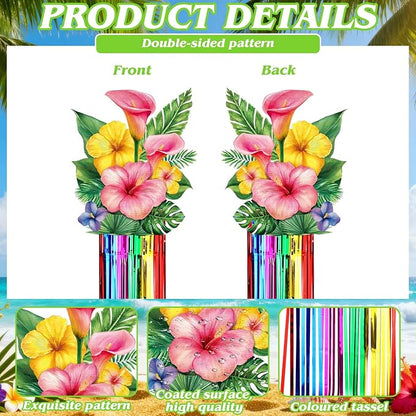 Affrolling 8 Pcs Hawaiian Luau Party Decoration Tropical Flower Hanging Decorations with Tassels for Hawaii Luau Tropical Floral Birthday Party Supplies 3.3 ft Outdoor Summer Door Banner Sign Decor