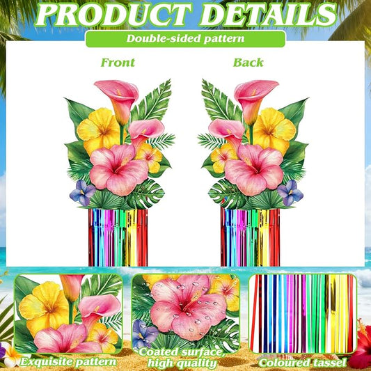 Affrolling 8 Pcs Hawaiian Luau Party Decoration Tropical Flower Hanging Decorations with Tassels for Hawaii Luau Tropical Floral Birthday Party Supplies 3.3 ft Outdoor Summer Door Banner Sign Decor