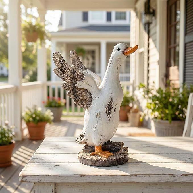12" Real Farm Porch Duck Statue, Resin Large Lawn Yard Porch Goose, Whimsical Outdoor Decor Gift Idea, Concrete Porch Goose Perfect for Garden, Patio, Backyard - Durable & Weather-Resistant