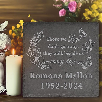 Memorial Garden Stone, Memorial Stone, Personalized Memorial Gifts, Sympathy Gifts for Loss of Loved One, Bereavement Gifts for Loss of Father Mother - Walk Beside Us Every Day - Square